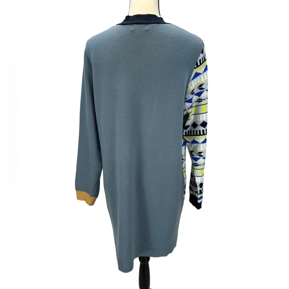 Style & Co Long Sleeve Geometric Print Mixed Media Cardigan - Blue - size 1X - Picture 3 of 11